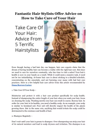 Fantastic Hair Stylists Offer Advice on How to Take Care of Your Hair