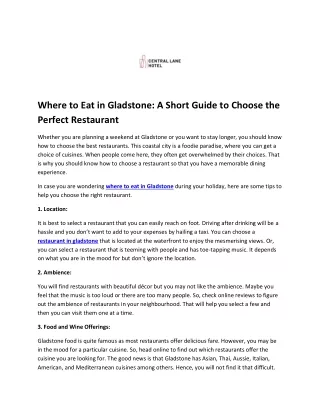 Where to Eat in Gladstone A Short Guide to Choose the Perfect Restaurant