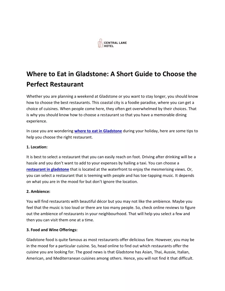 where to eat in gladstone a short guide to choose