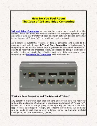 How Do You Feel About The Idea of IoT and Edge Computing