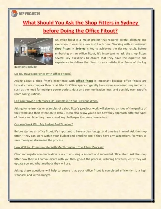 What Should You Ask the Shop Fitters in Sydney before Doing the Office Fitout