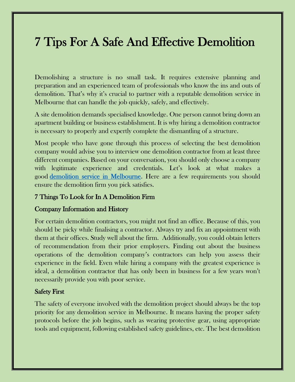 PPT - 7 Tips For A Safe And Effective Demolition PowerPoint ...