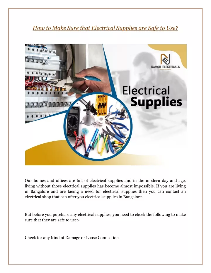 how to make sure that electrical supplies