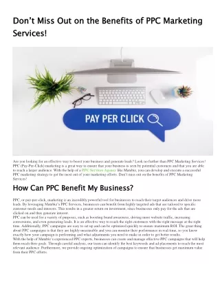 Don’t Miss Out On The Benefits Of PPC Marketing Services!