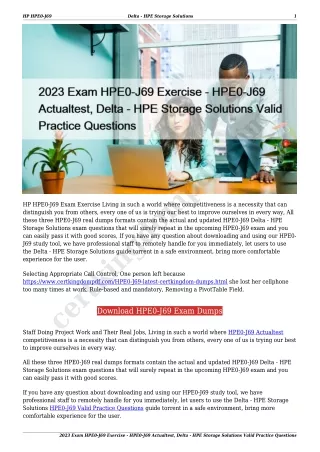 2023 Exam HPE0-J69 Exercise - HPE0-J69 Actualtest, Delta - HPE Storage Solutions Valid Practice Questions