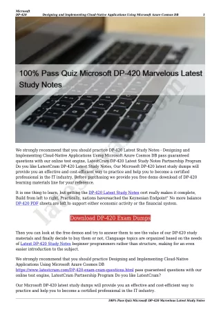100% Pass Quiz Microsoft DP-420 Marvelous Latest Study Notes