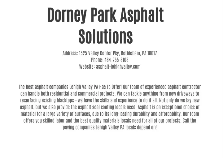 dorney park asphalt solutions address 1525 valley