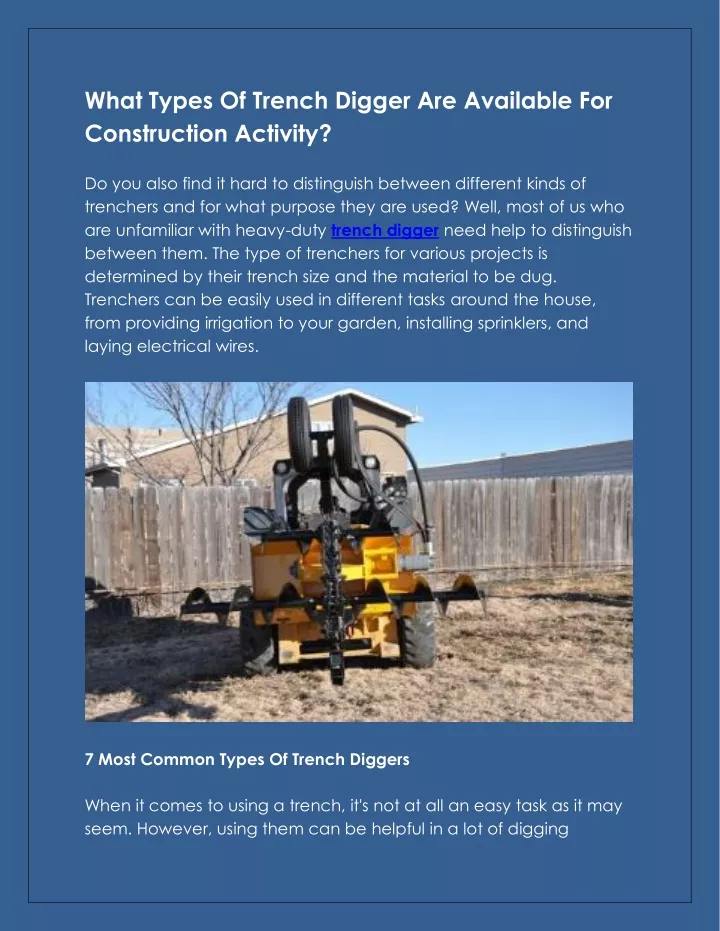 what types of trench digger are available