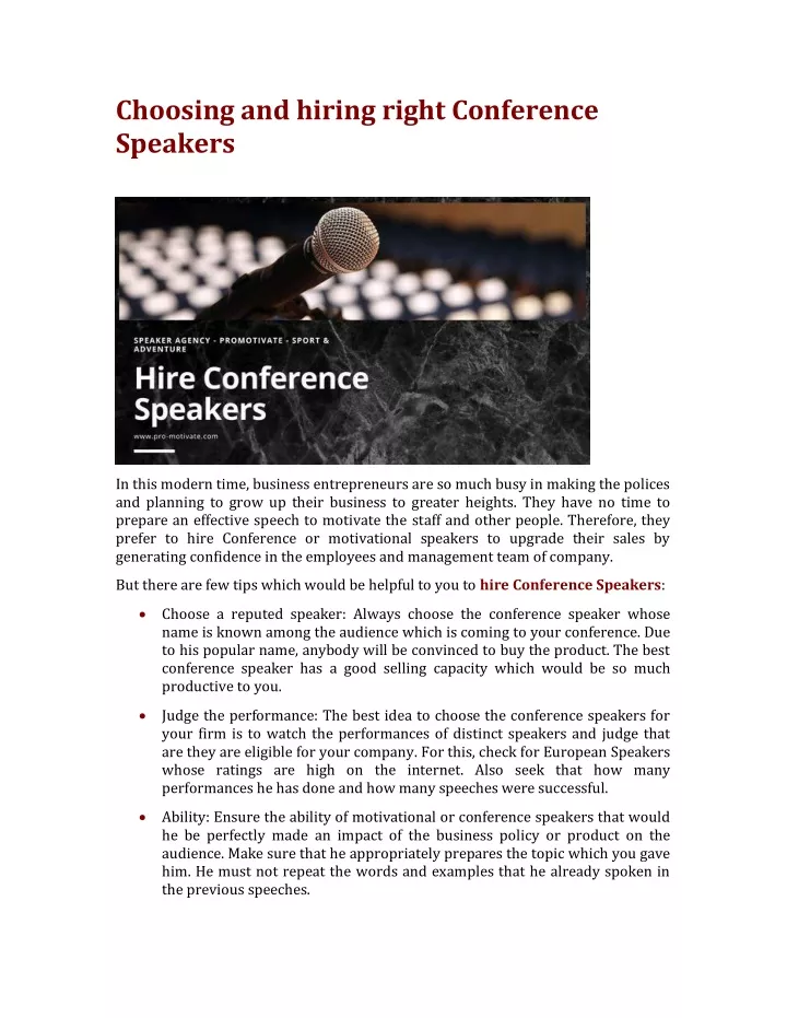 choosing and hiring right conference speakers