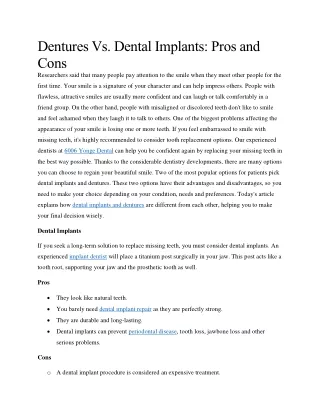 dentures vs dental implants pros and cons
