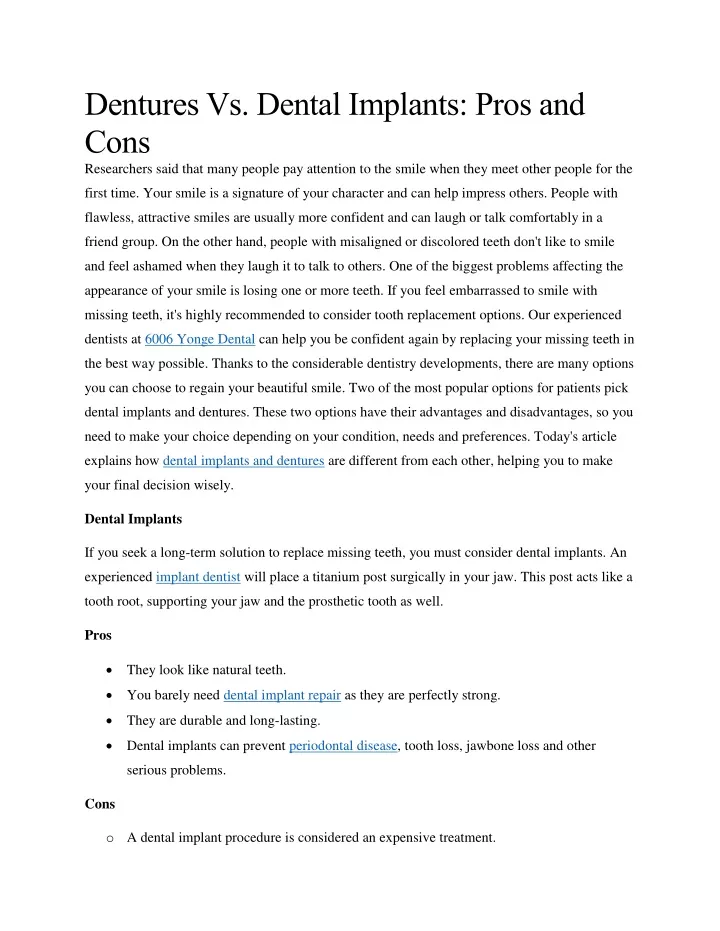 dentures vs dental implants pros and cons