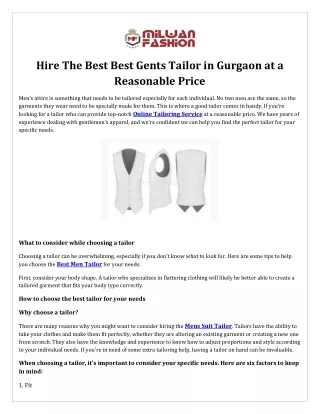 Hire The Best Best Gents Tailor in Gurgaon at a Reasonable Price