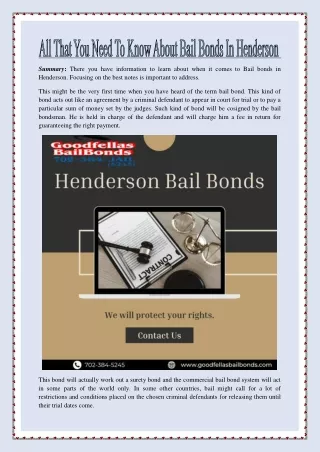 All That You Need To Know About Bail Bonds In Henderson