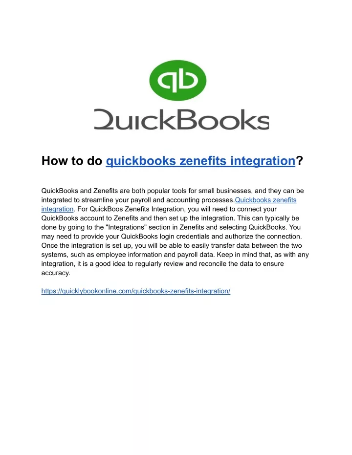 how to do quickbooks zenefits integration