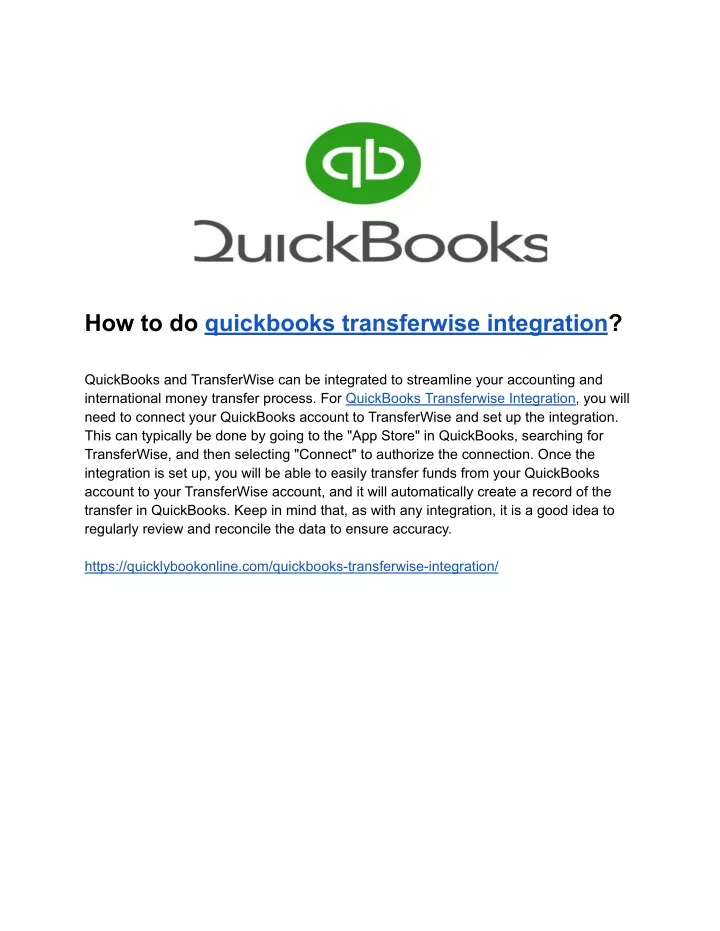 how to do quickbooks transferwise integration