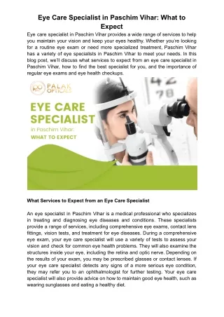Eye Care Specialist in Paschim Vihar: What to Expect
