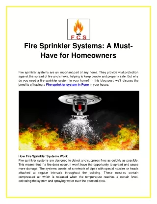 Fire Sprinkler Systems A Must Have for Homeowners