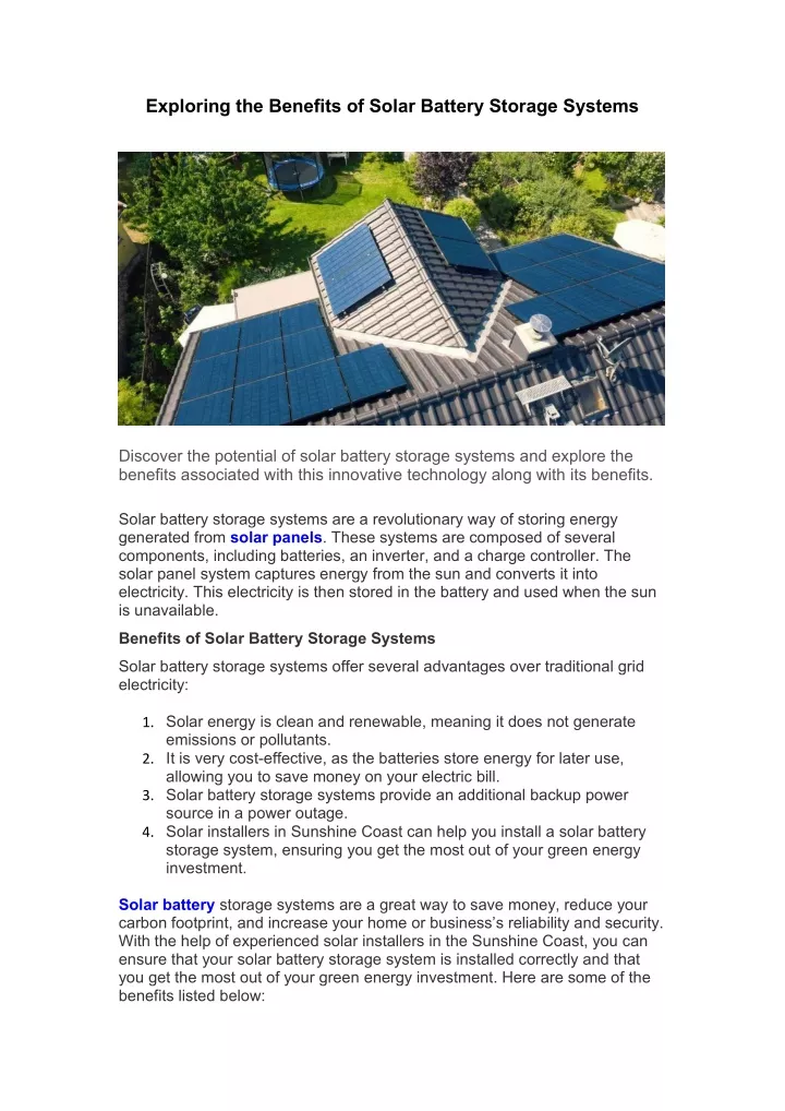 Benefits Of Solar Battery Storage