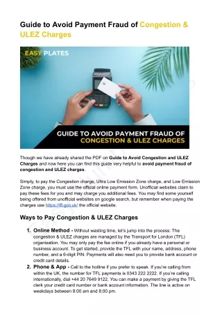 Guide to Avoid Payment Fraud of Congestion & ULEZ Charges