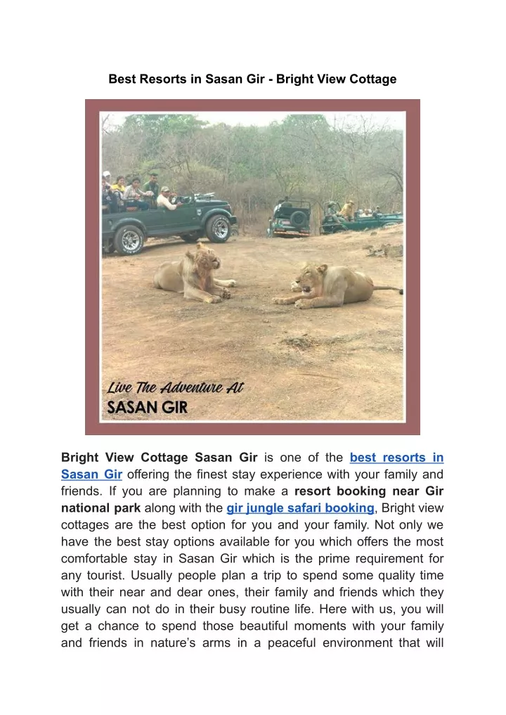 best resorts in sasan gir bright view cottage