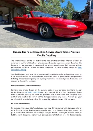 Choose Car Paint Correction Services from Tahoe Prestige Mobile Detailing