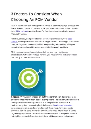 3 Factors To Consider When Choosing An RCM Vendor