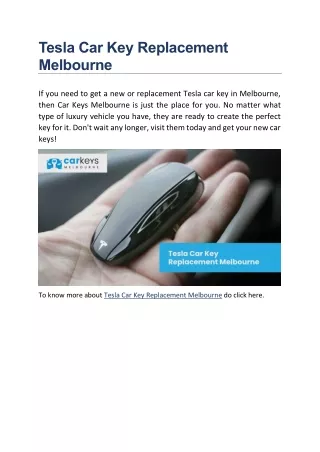 Tesla Car Key Replacement Melbourne