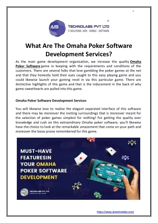 What Are The Omaha Poker Software Development Services?