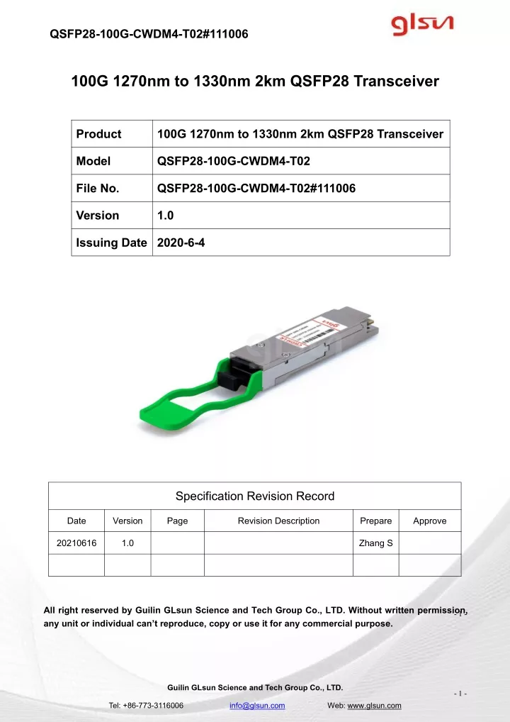 qsfp28 100g cwdm4 t02 111006