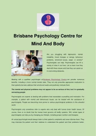 Brisbane Psychology Centre for Mind And Body