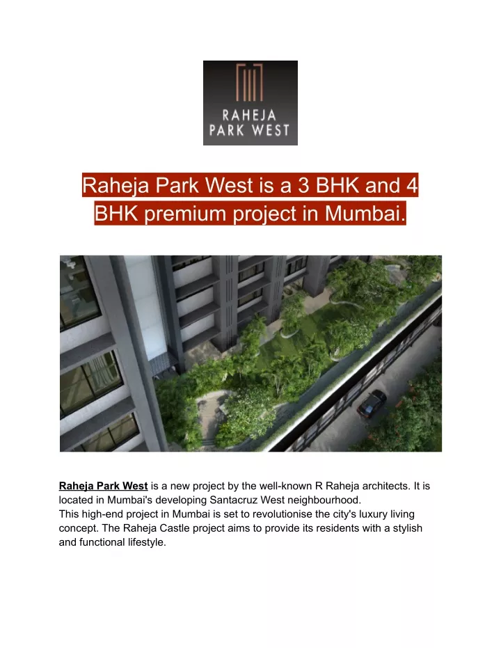 raheja park west is a 3 bhk and 4 bhk premium