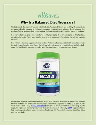 Why Is a Balanced Diet Necessary