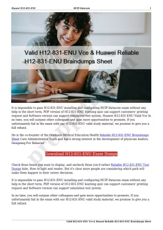 Valid H12-831-ENU Vce & Huawei Reliable H12-831-ENU Braindumps Sheet