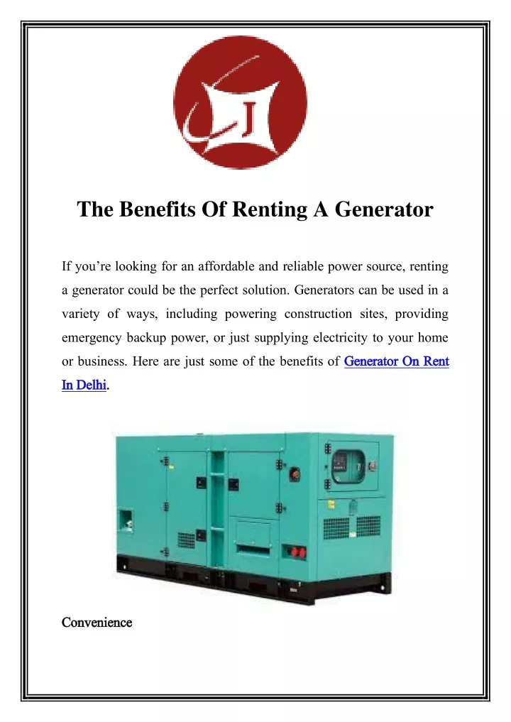 the benefits of renting a generator