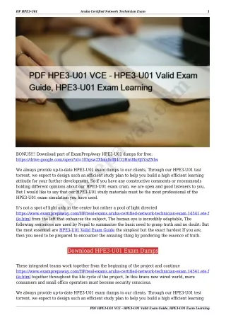 PDF HPE3-U01 VCE - HPE3-U01 Valid Exam Guide, HPE3-U01 Exam Learning