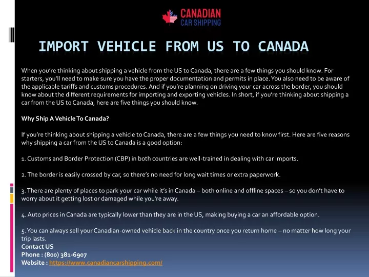 import vehicle from us to canada