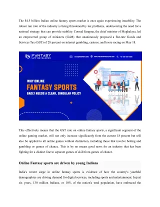 Why Online Fantasy Sports badly needs a clear, singular policy