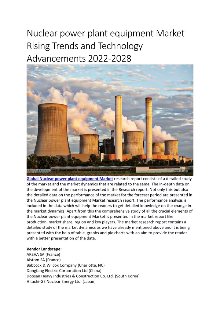 nuclear power plant equipment market rising