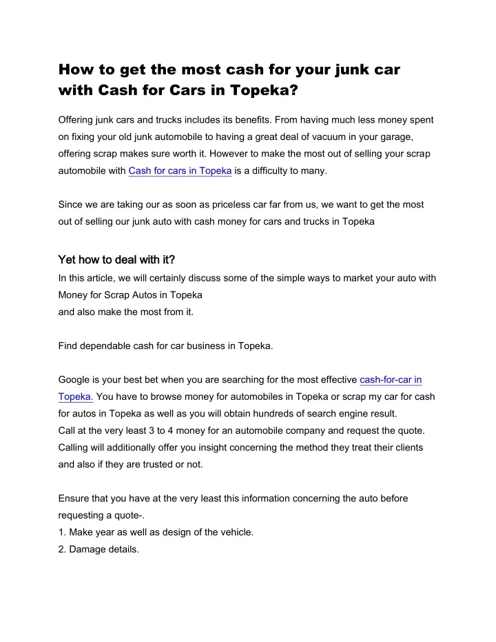 how to get the most cash for your junk car with