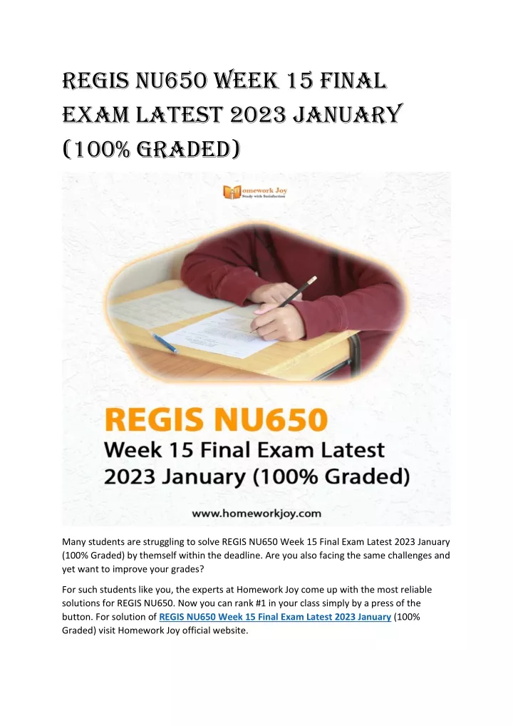 regis nu650 week 15 final exam latest 2023