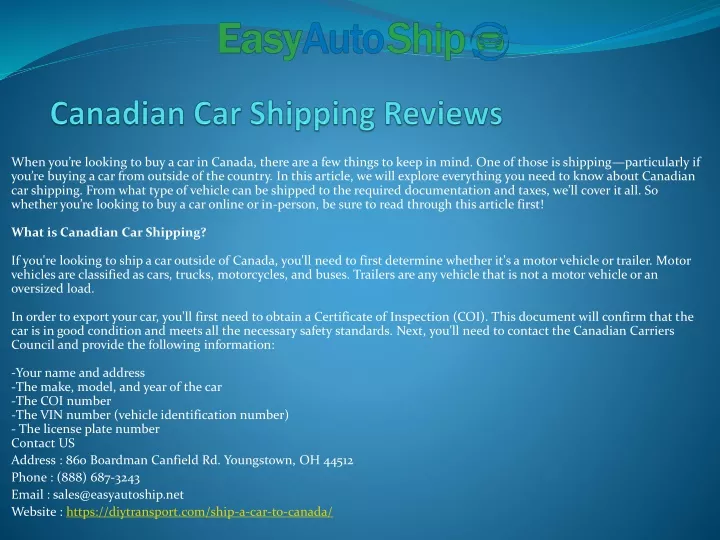 canadian car shipping reviews