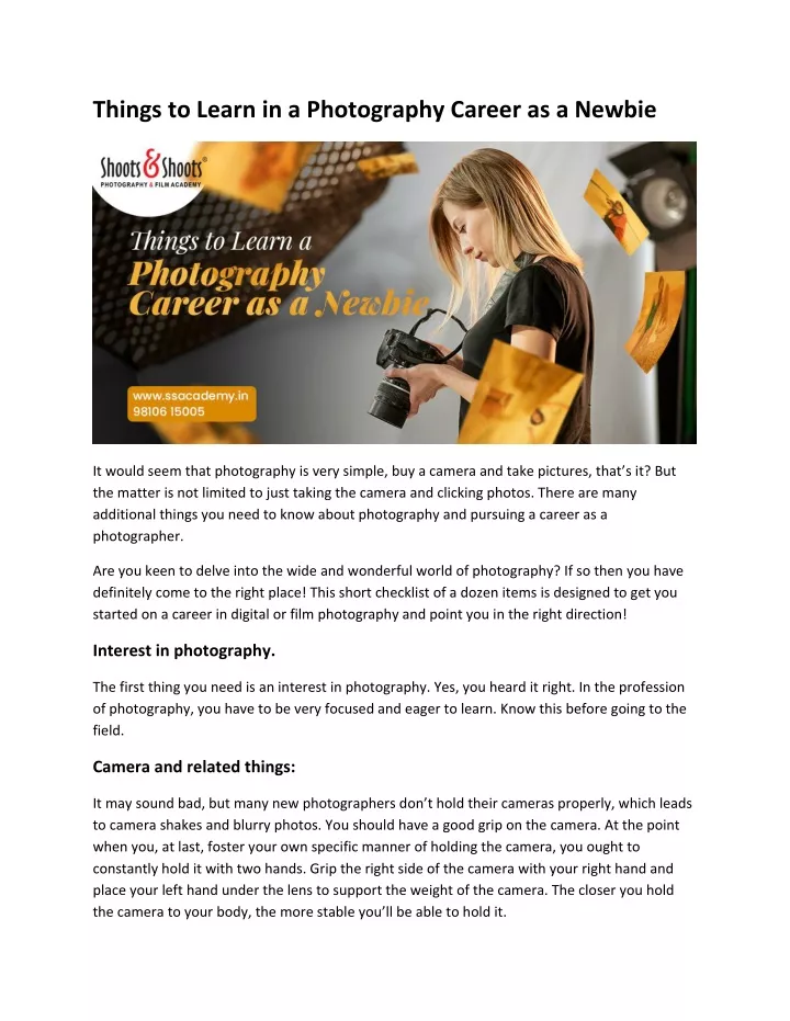 things to learn in a photography career