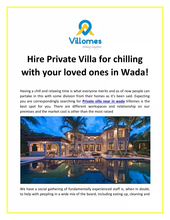 hire private villa for chilling with your loved