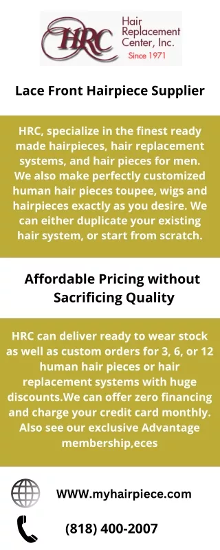 Lace front hairpiece supplier