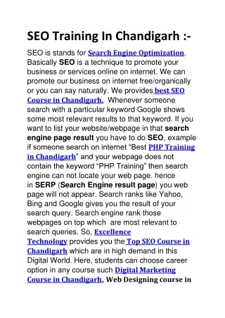 SEO Training In Chandigarh