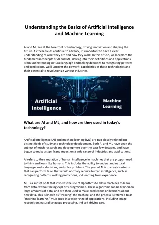 Understanding the Basics of Artificial Intelligence and Machine Learning