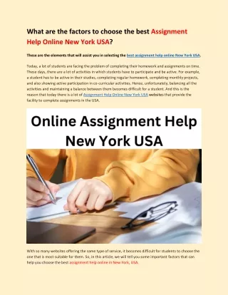 What are the factors to choose the best Assignment Help Online New York USA
