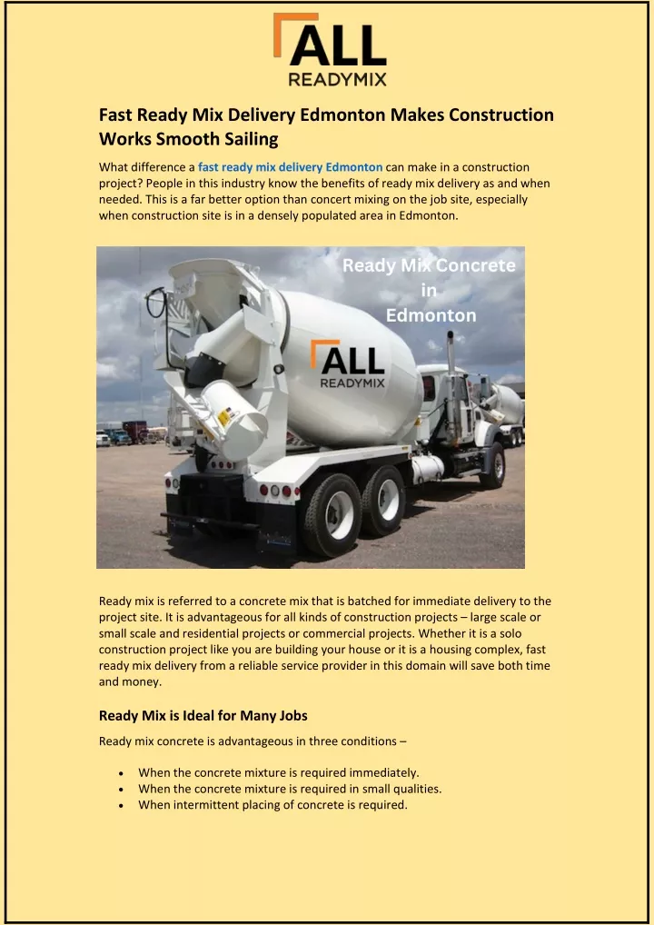 fast ready mix delivery edmonton makes