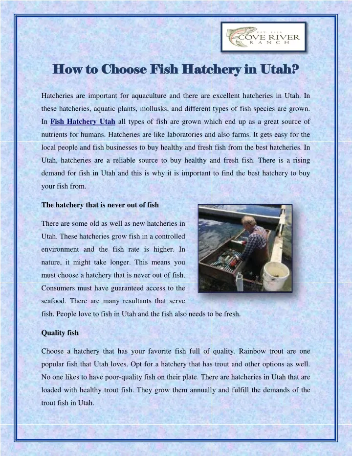 how to choose fish hatchery in utah how to choose