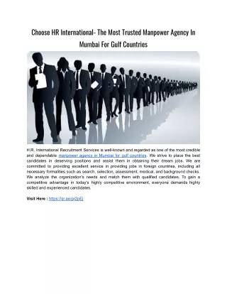 Choose HR International- The Most Trusted Manpower Agency In Mumbai For Gulf Countries